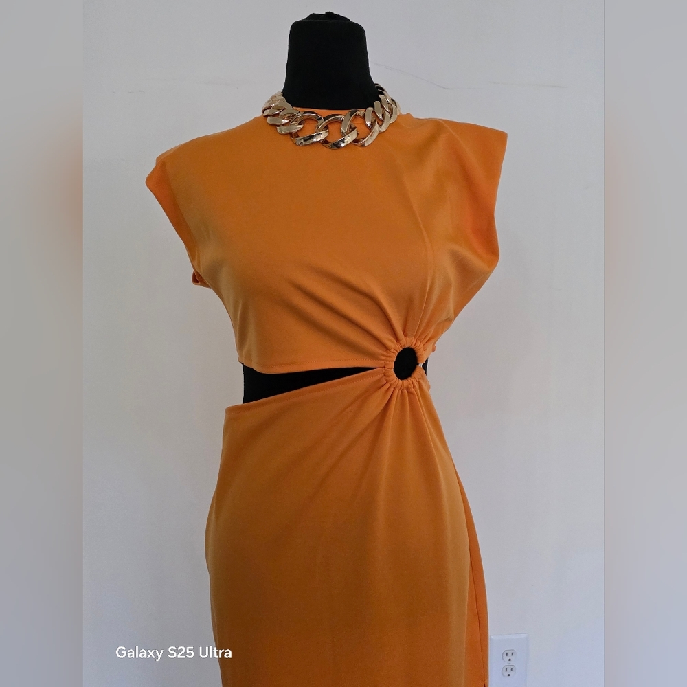Sleeeveless women orange midi dress - Picture 6 of 7